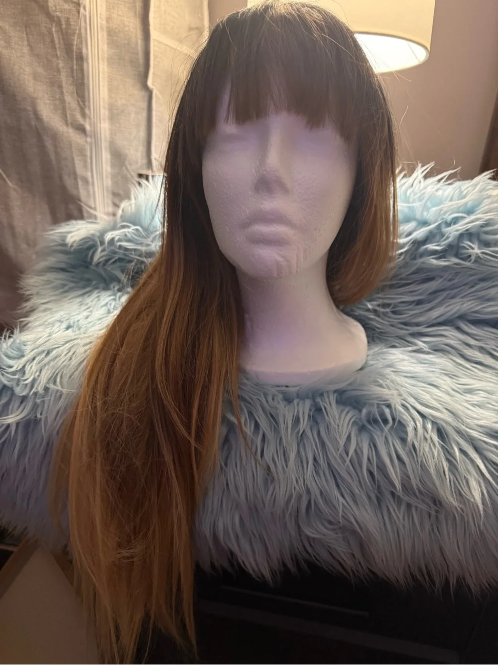 Natural Ombre Brown to Blonde Long Wig with Bangs ***never worn***